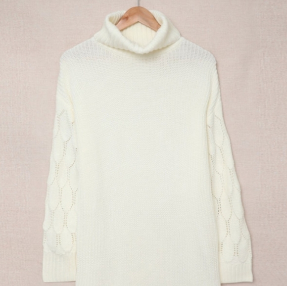 Trendy New Plain Turtleneck Sweater with slits White Size Small - Picture 6 of 9